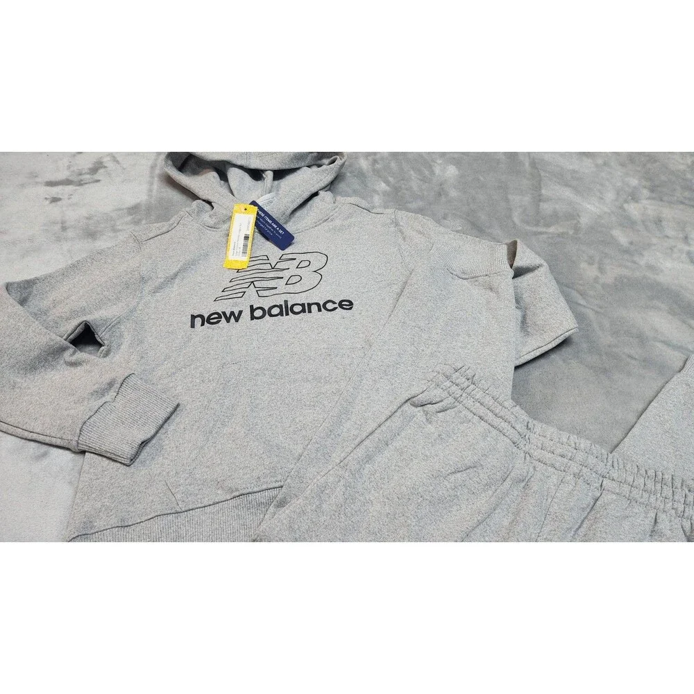 New Balance Kids Size 8 Grey Logo Fleece Hoodie & Jogger‎ Set NWT